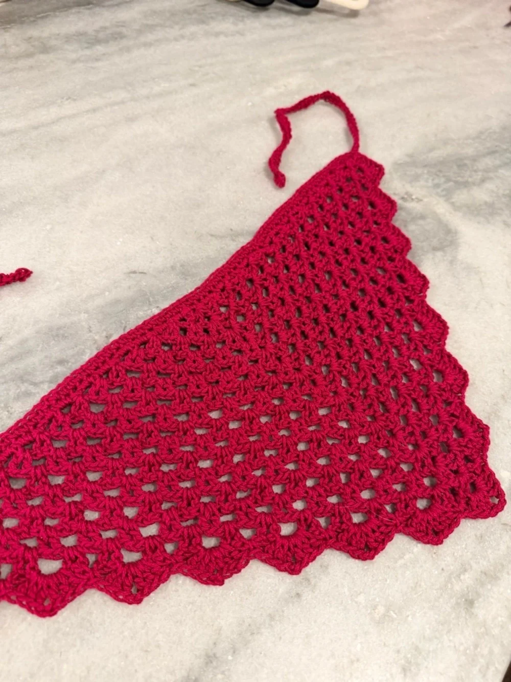 Handmade Crochet Kerchief Head Scarf Cotton Boho Triangle Wrap Fest Cottagecore
